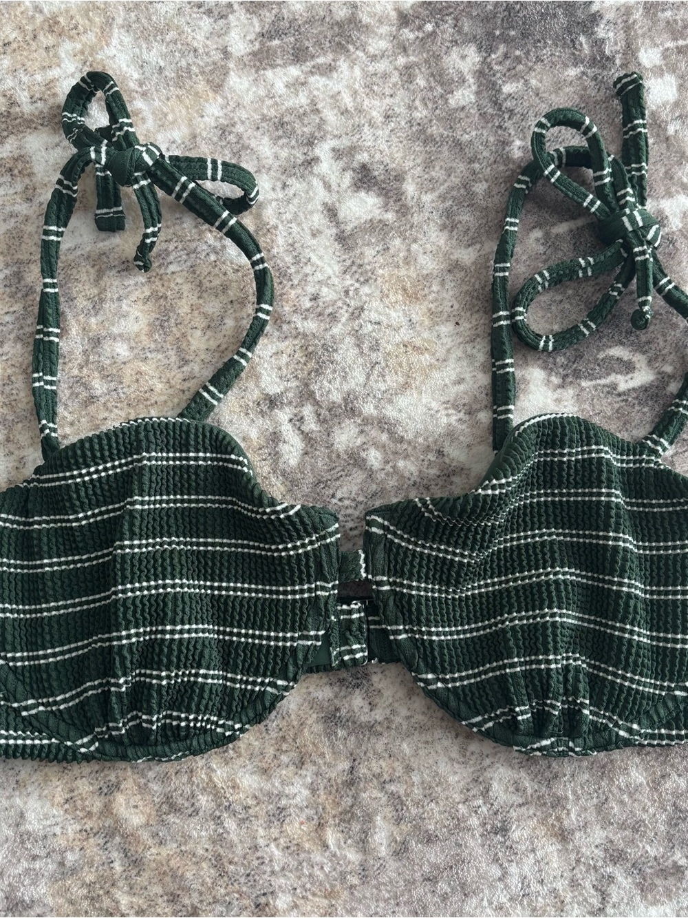 Abercrombie Green Striped Tie-Shoulder Bikini Top